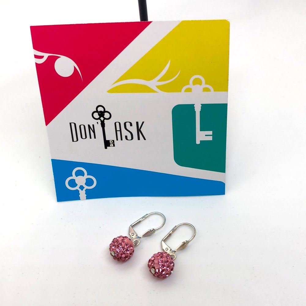 Pink Crystal & SS Shamballa Earrings